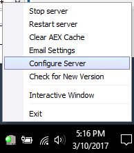 Select Settings from the Systray right-click context menu or click the systray icon to open the Application Server settings dialog.